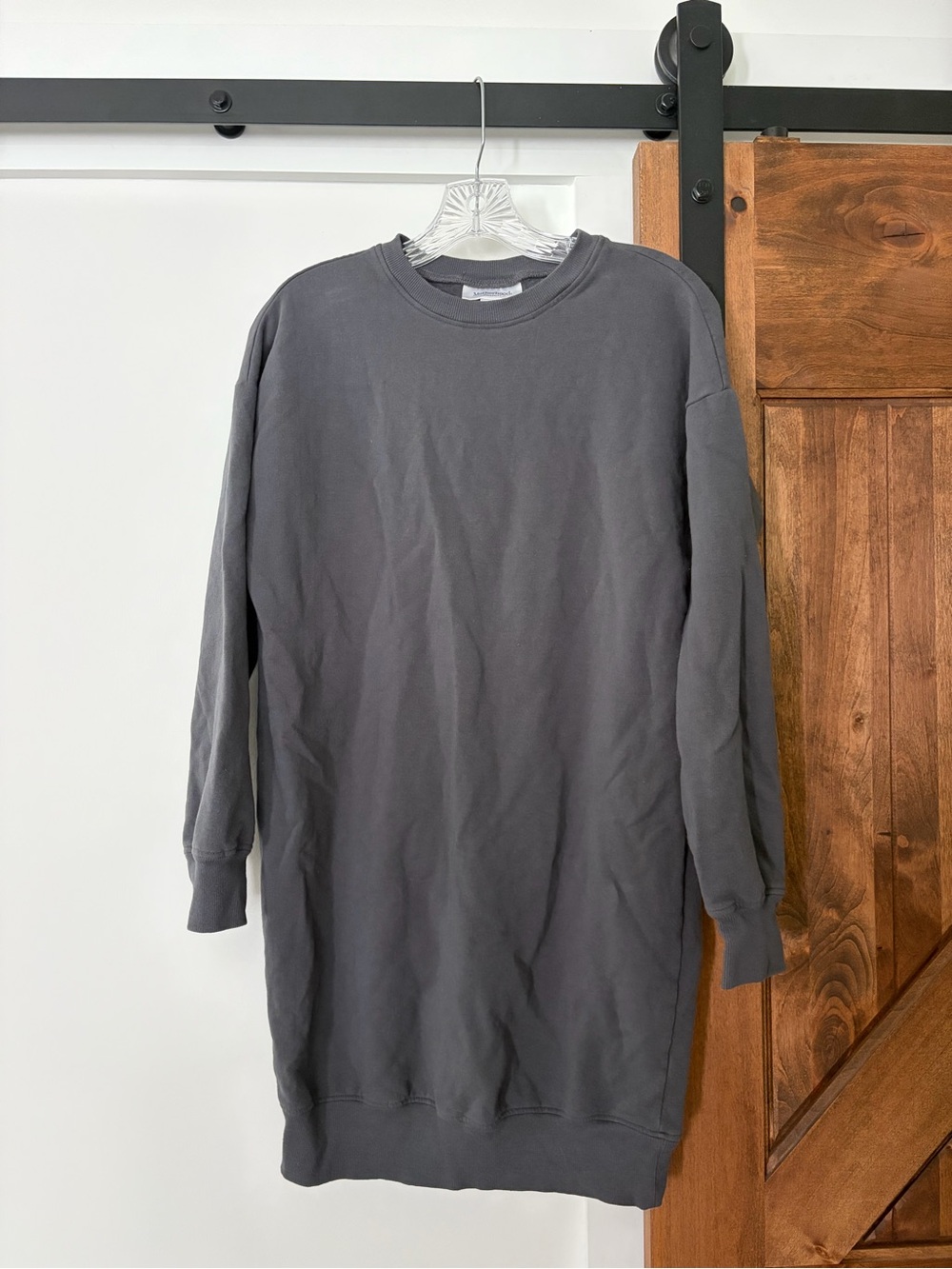 motherhood maternity cozy gray sweatshirt dress